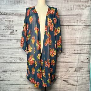 Matilda Jane XL XXL Watch‎ the Sunrise Kimono Floral Blue Sheer Wrap Chiffon